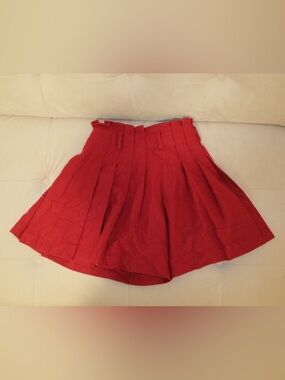 Red Pleated Mini Skirt